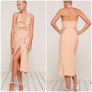 New! Reformation Amalfi Halter Tie Front Linen Dress in Soft Peach 🍑 XS